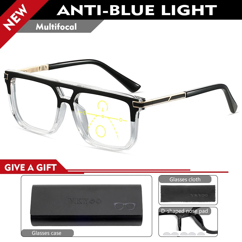 VICKI Mature Man's Double-barreled High-end TR Glasses - Customizable Prescription - Anti-blue Light Glasses Multifocal 84003