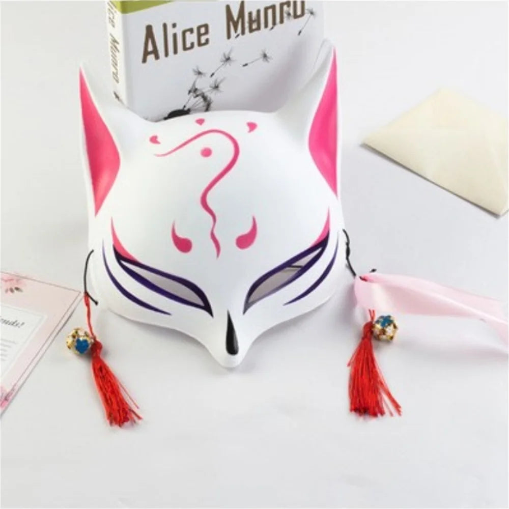 Fashion Anime Fox Mask Hand-painted Mask With Tassels Bell Halloween Masquerade Party Festival Cosplay Photo Prop Cute Gift