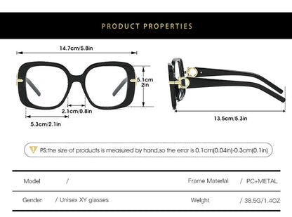 Square Large Anti Blue Light Reading Glasses Women Clear Lens Glasses Frames Finished Prescription Glasses Customized Diopter