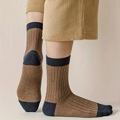 5 pairs of 5-color pure cotton spring and autumn men's socks long, mid tube, all cotton solid color new men's socks simple and f