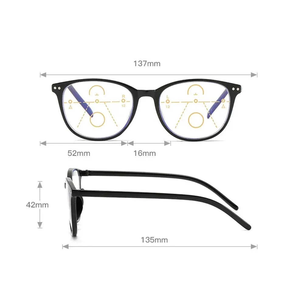 Multifocal Progressive Reading Glasses Retro Anti Blue Light Multifocal Elderly Eyewears Men Women's Large Frame Eyeglasses