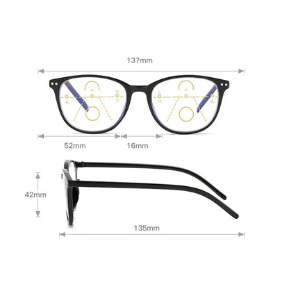 Multifocal Progressive Reading Glasses Retro Anti Blue Light Multifocal Elderly Eyewears Men Women's Large Frame Eyeglasses