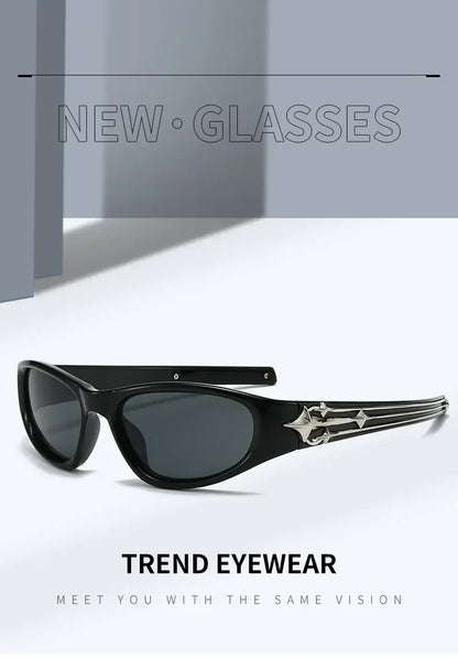 Y2K Fashion Cat Eye Sunglasses Women Men Luxury Brand Design Sun Glasses Popular Punk Hip Hop Rivet Star Eyeglasses Shades UV400