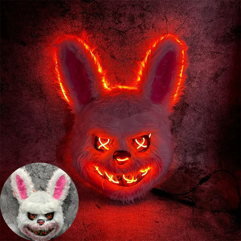 Bunny Mask Masquerade LED Rabbit Bear Mask Glowing Halloween Party,Mask For Carnival Cosplay Props Party without batteries