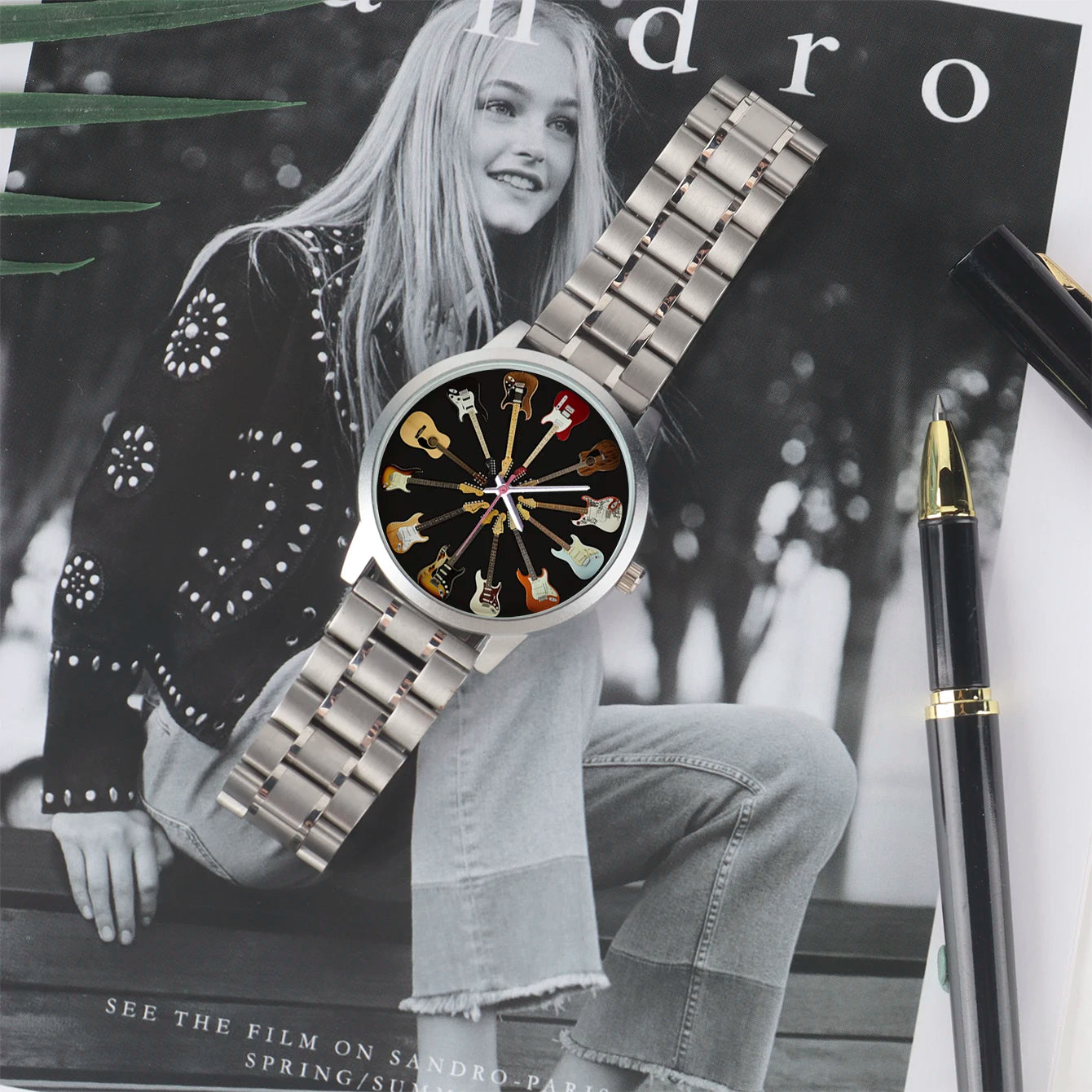 Logo Men's Watch Wife Musical Instrument Universal Watches Husband Family Pattern Guitar Clock Wristwatch DIY Dial