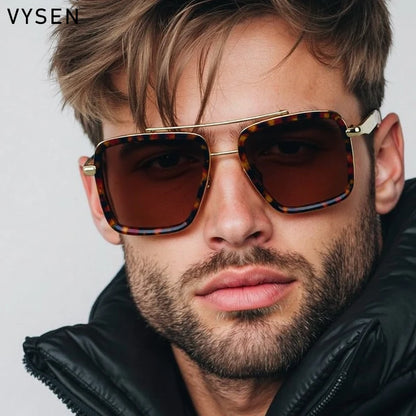 Vintage Oversized Square Polarized Sunglasses Men 2026 Luxury Steampunk Metal Frame Double Beam Driving Eyewear UV400 Shades