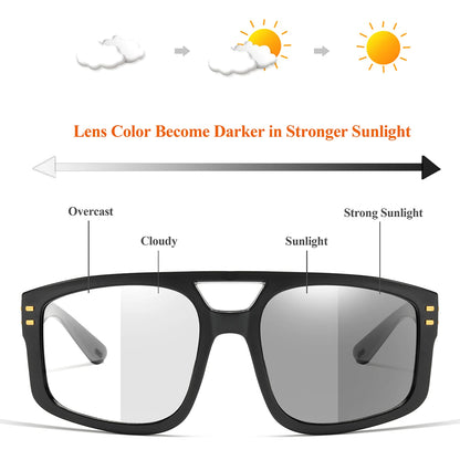 Fashion Photochromic Sunglasses for Men and women Square Windproof Casual Goggles for Outdoor Sports, Running, Hiking, Cycling