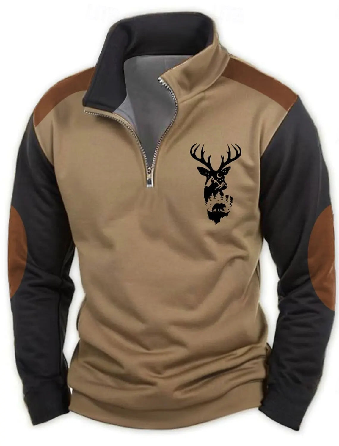 3D Printed Animal Pattern Zipper Sweatshirt For Men Vintage Elk Wolf Pattern Long Sleeve Pullover Autumn Casual Comfortable Tops