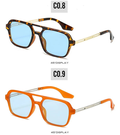Small Square Frame Double Beam Sunglasses Men And Women Pilot Retro Sunglasses Classic Sunglasses