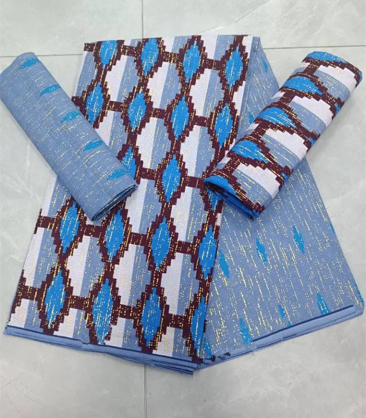 KENTE 4+2YARD 2024 Latest Design 6 Yards/lot African Fabric Gold Powder Ankara 100% Cotton Farbic For Sewing Wax Print Fabric