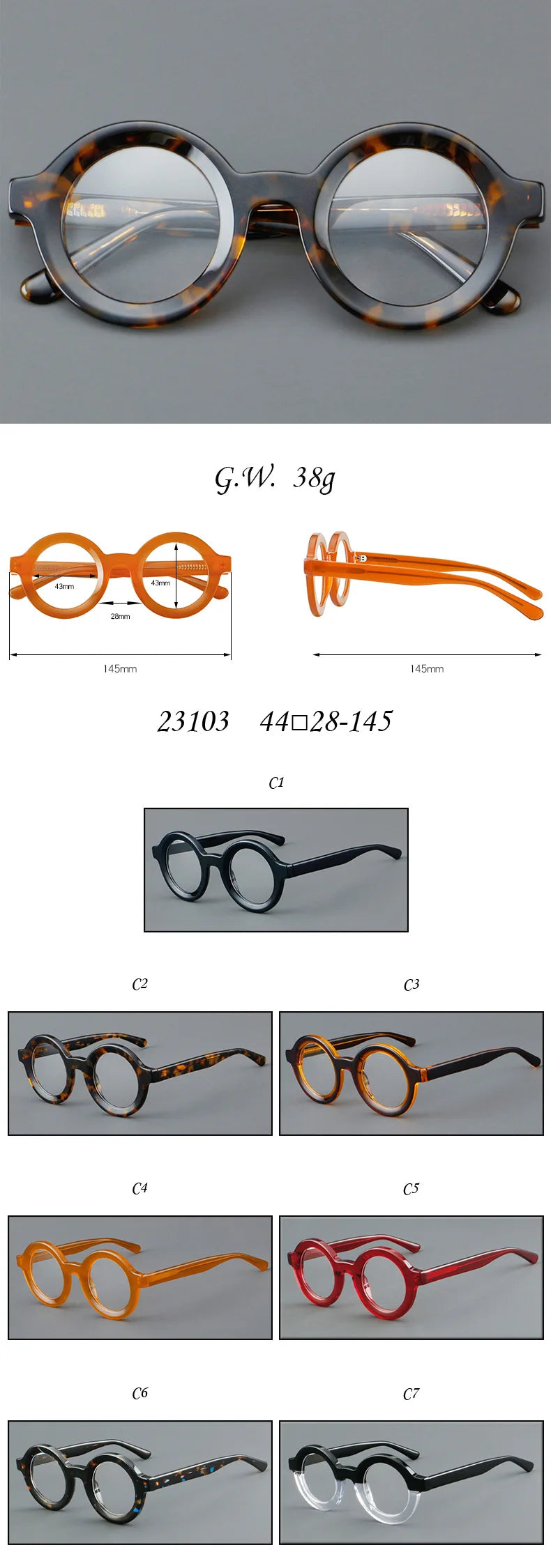 Vintage Round Glasses Frame Luxury New Fashion Trend Solid Thick Acetate Frame High-end Fake Glasses Women Men Original Quality