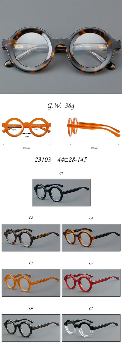 Vintage Round Glasses Frame Luxury New Fashion Trend Solid Thick Acetate Frame High-end Fake Glasses Women Men Original Quality