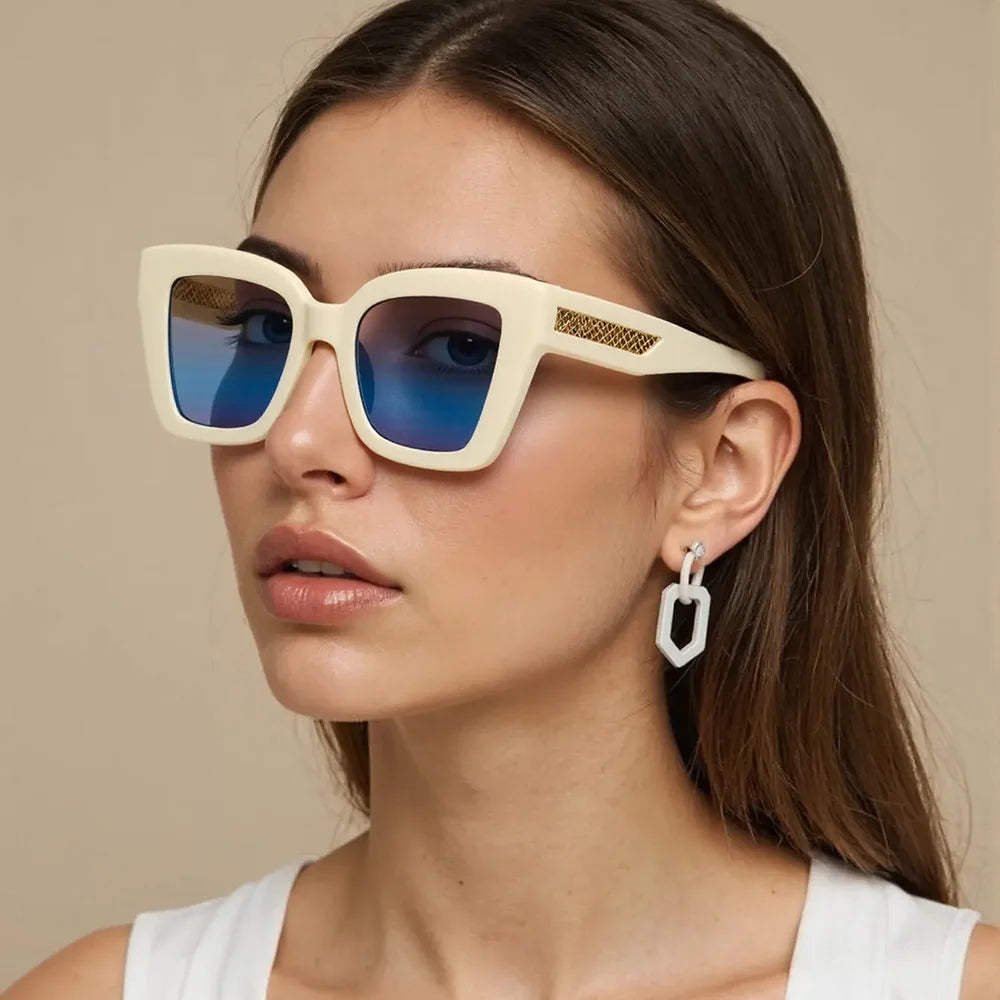 2025 New in Vintage Sunglasses for Women Fashion Square Frame Gradient Sunglasses with Golden Arrows for Women