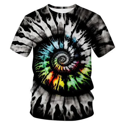 2025 New Tie-dye Pattern 3D Print T-shirt Personality Street Colorful Design T Shirts Men's Fashion Cool Tee
