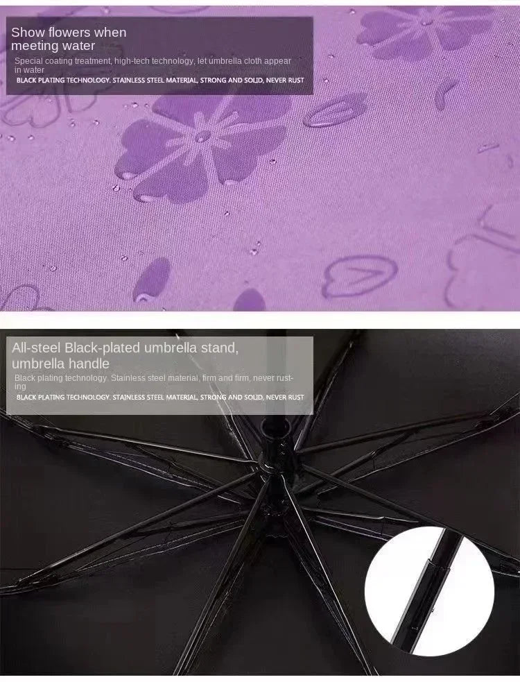 1-2PCS Portable Creative Water Flowering  Umbrella Manual  Black Coating UV Protection Sun Rain Dual Use Folding Parasol