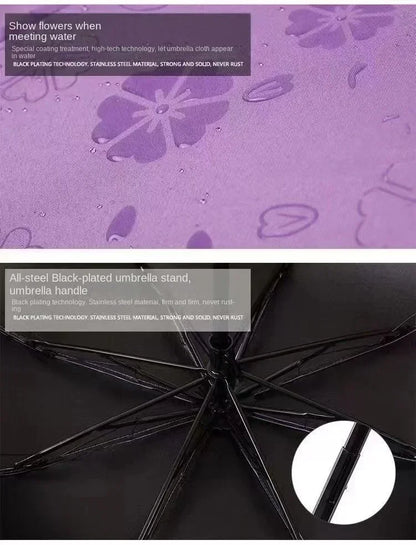 1-2PCS Portable Creative Water Flowering  Umbrella Manual  Black Coating UV Protection Sun Rain Dual Use Folding Parasol