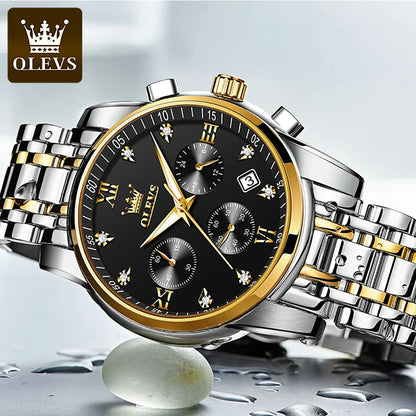 OLEVS Watches for Men Top Brand Luxury Chronograph Luminous Quartz Watch Fashion Business Waterproof Stainless Steel Wristwatch