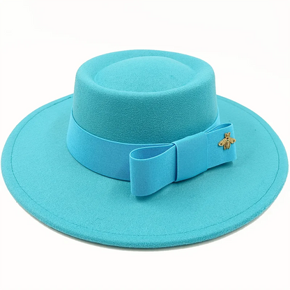 Bow Tie Fedora Hat Winter Round Bumpy Surface Flat Top Bow Tie Elastic Band Men's and Women's Red Jazz Hat Fedora