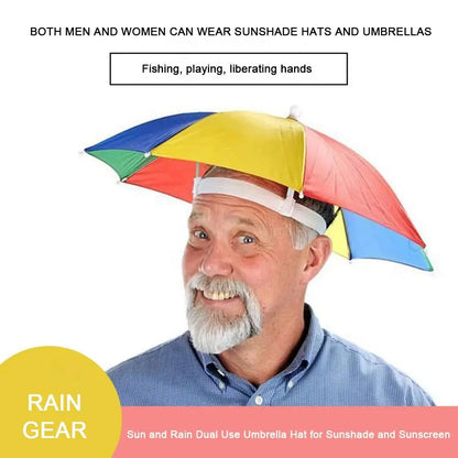 Foldable Head Umbrella Hat Windproof Fishing Head Wearing Sunshade Rain Gear Outdoor Portable Umbrella Camping Beach Head Hats