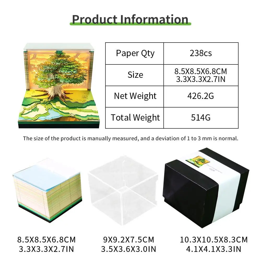 2026 Luminous English Calendar 3D Hand Torn Notebook Paper Carving Treehouse Design Creative Desktop Decoration Ornaments