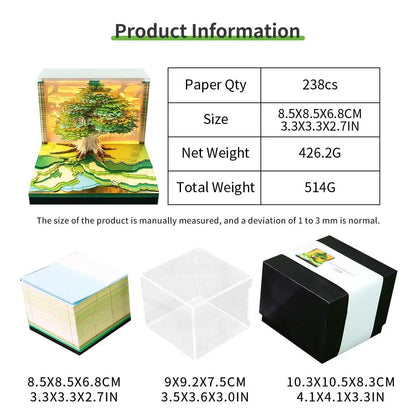2026 Luminous English Calendar 3D Hand Torn Notebook Paper Carving Treehouse Design Creative Desktop Decoration Ornaments