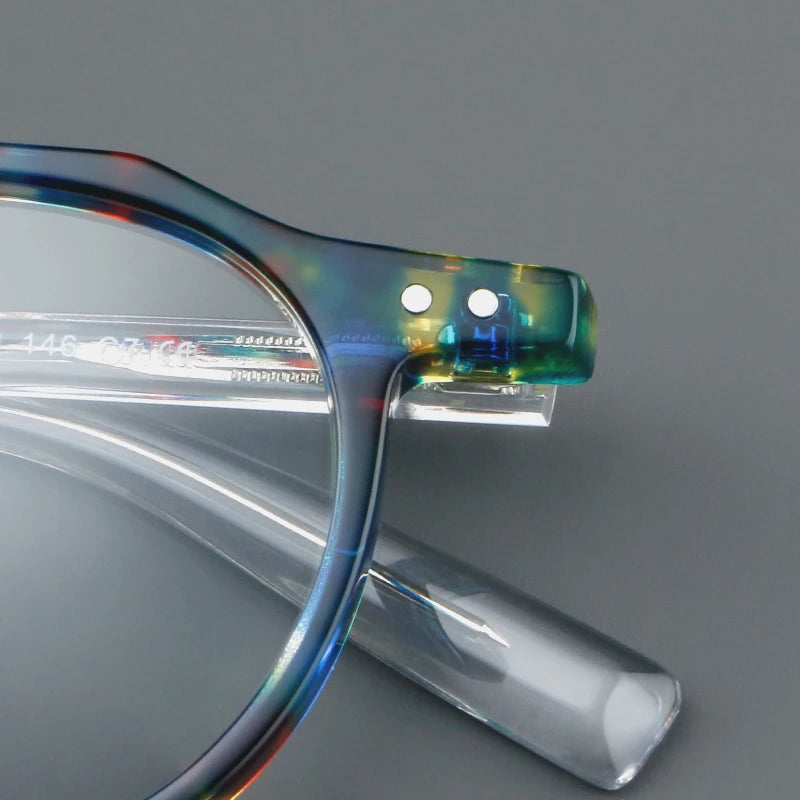 KSVEREN Vintage Acetate Frame Reading Glasses Men Women Fashion Round Rivet Optical Glasses Transparent Prescription Spectacles