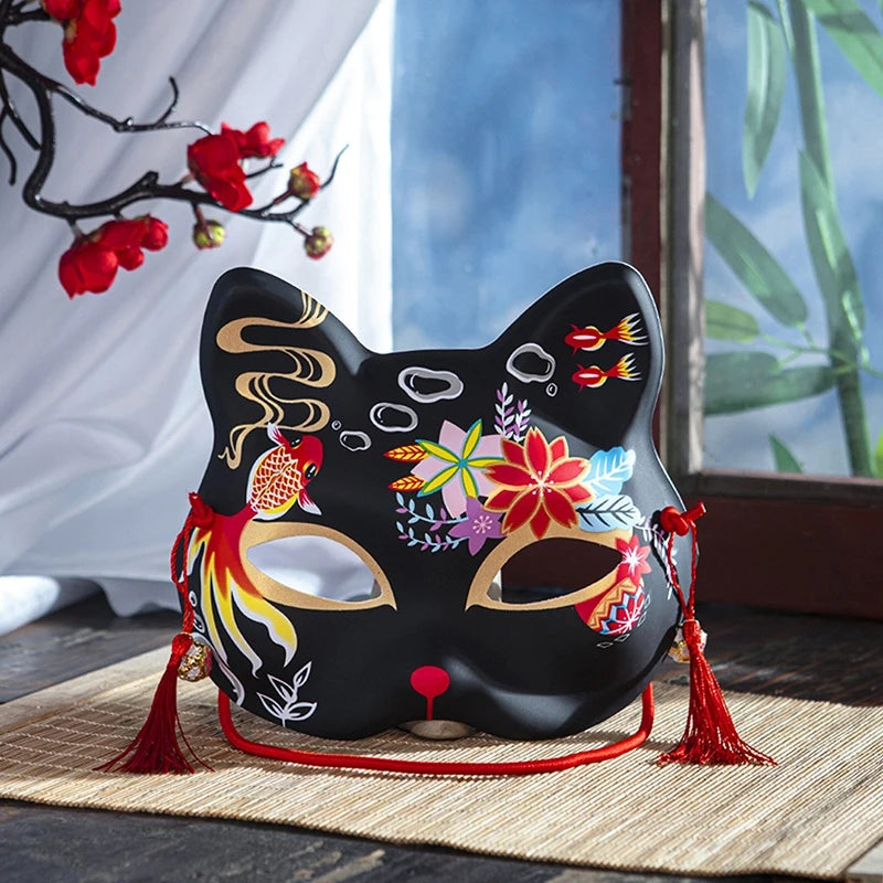 Cosplay Mask Handmade Half Face Mask Japanese Cat Mask Japanese-Style For Stage Performances Anime Cosplay