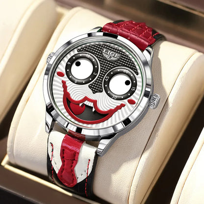 LIGE Creative Joker Watch Men Clown Men's Watches Fashion Leather Strap Waterproof Quartz Wristwatches Moon Phase Clock+BOX