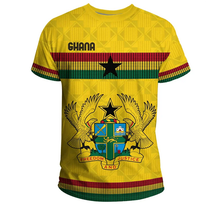 African Ghana T-shirt Fashion 3D Printed Coat Of Arms T Shirts For Men Casual Round Neck Tees Summer Sports Tops Short Sleeves