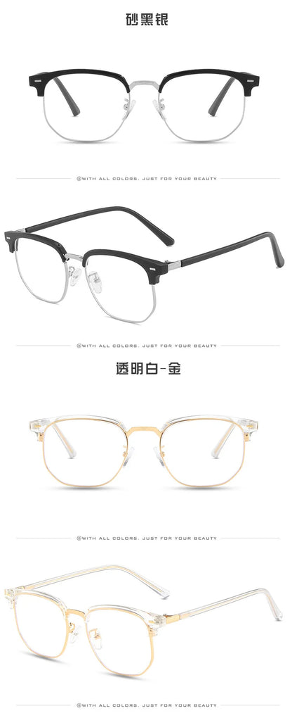 Fashion unisex square Plain glasses for men women Metal frame glasses polygon eyeglasses Gentle Black anti blue light glasses