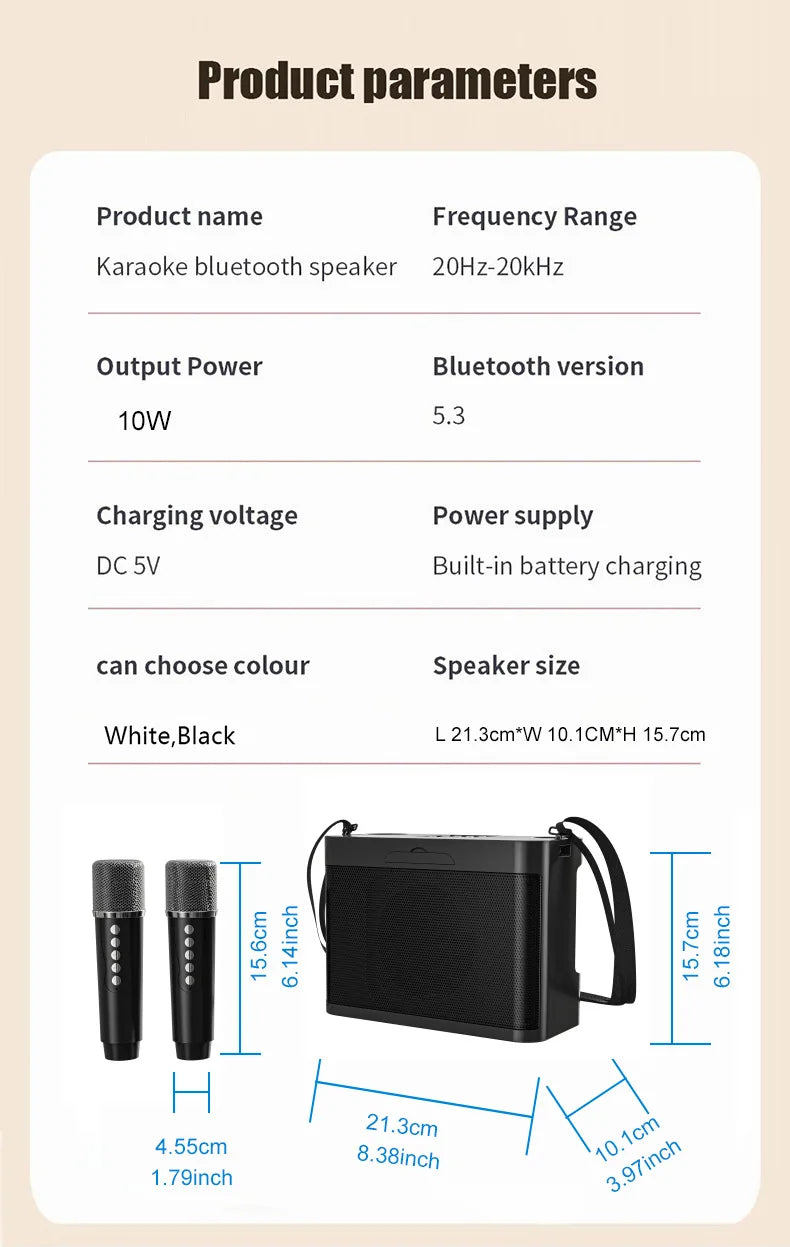 #20W Powerful Wireless Portable Dual Microphones Bluetooth Speaker Hifi Stereo Family Party Karaoke Subwoofer Boombox gifts 2026