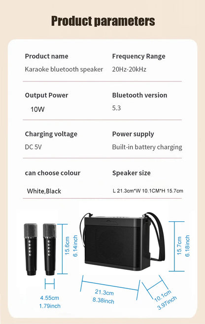 #20W Powerful Wireless Portable Dual Microphones Bluetooth Speaker Hifi Stereo Family Party Karaoke Subwoofer Boombox gifts 2026
