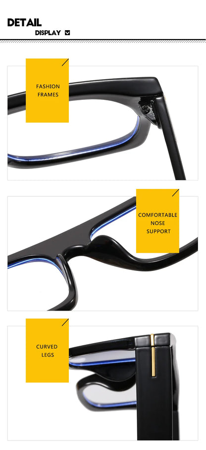 Large Square Anti Blue Light Reading Glasses Men Women Classic Designer Clear Presbyopic Eyewear Prescription Optical Glasses