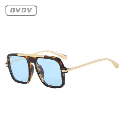 QVQV Brand Design Square Oversized Sunglasses for Women Men Fashion Popular Leopard Champagne Shades UV400 Sun Glasses Trendy