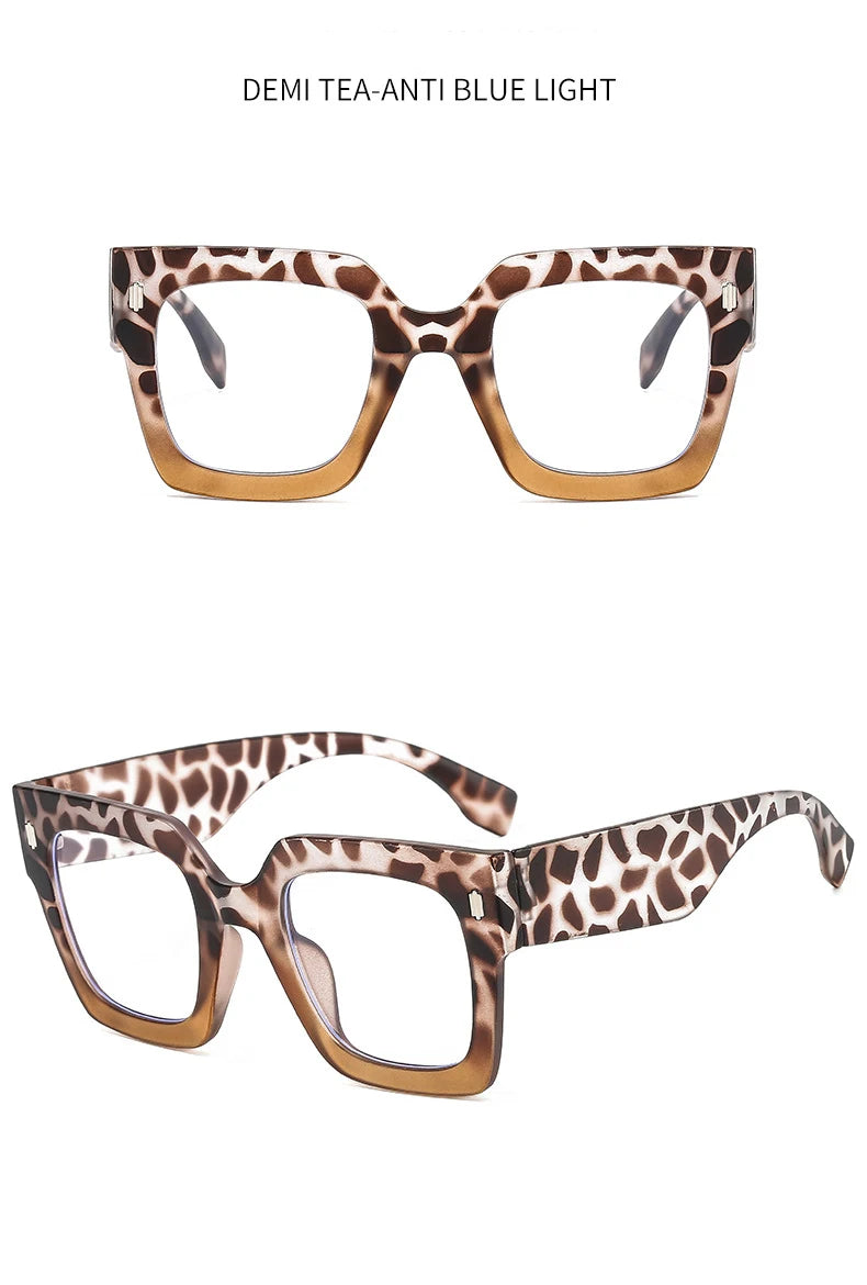 Vintage Big Frame Square Reading Glasses Women Men Fashion Brand Prescription Eyeglasses Transparent Computer Blue Light Glasses