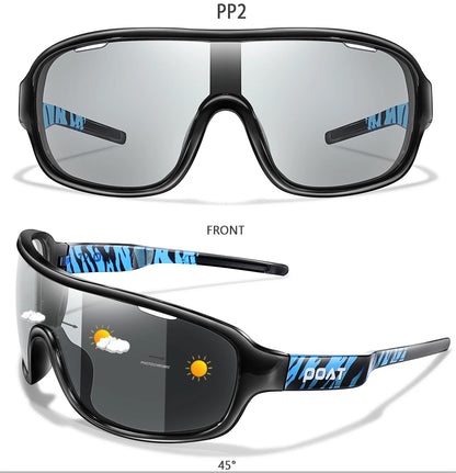 POAT BRAND Cycling Photochromic Eyewear Outdoor Sports Cycling Fishing Road Bike Hiking Sunglasses Men Women windproof Glasses