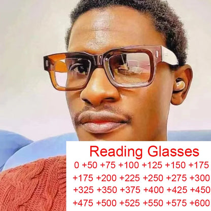 Retro Men Tea Color Square Reading Glasses Women Female Clear Resin Lens Big Eyeglasses Frame Presbyopic Glasses Oculos De Grau