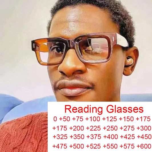 Retro Men Tea Color Square Reading Glasses Women Female Clear Resin Lens Big Eyeglasses Frame Presbyopic Glasses Oculos De Grau