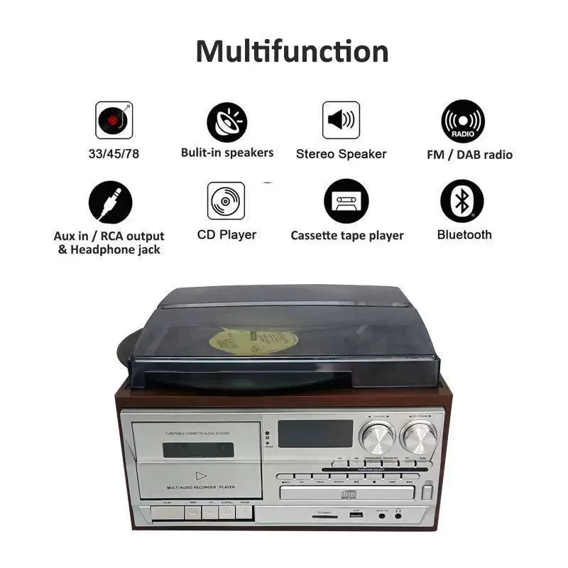 Classic Retro Multifunction 10-in-1 Gramophone Vinyl Record CD Player Tape Radio Speaker Gramophone