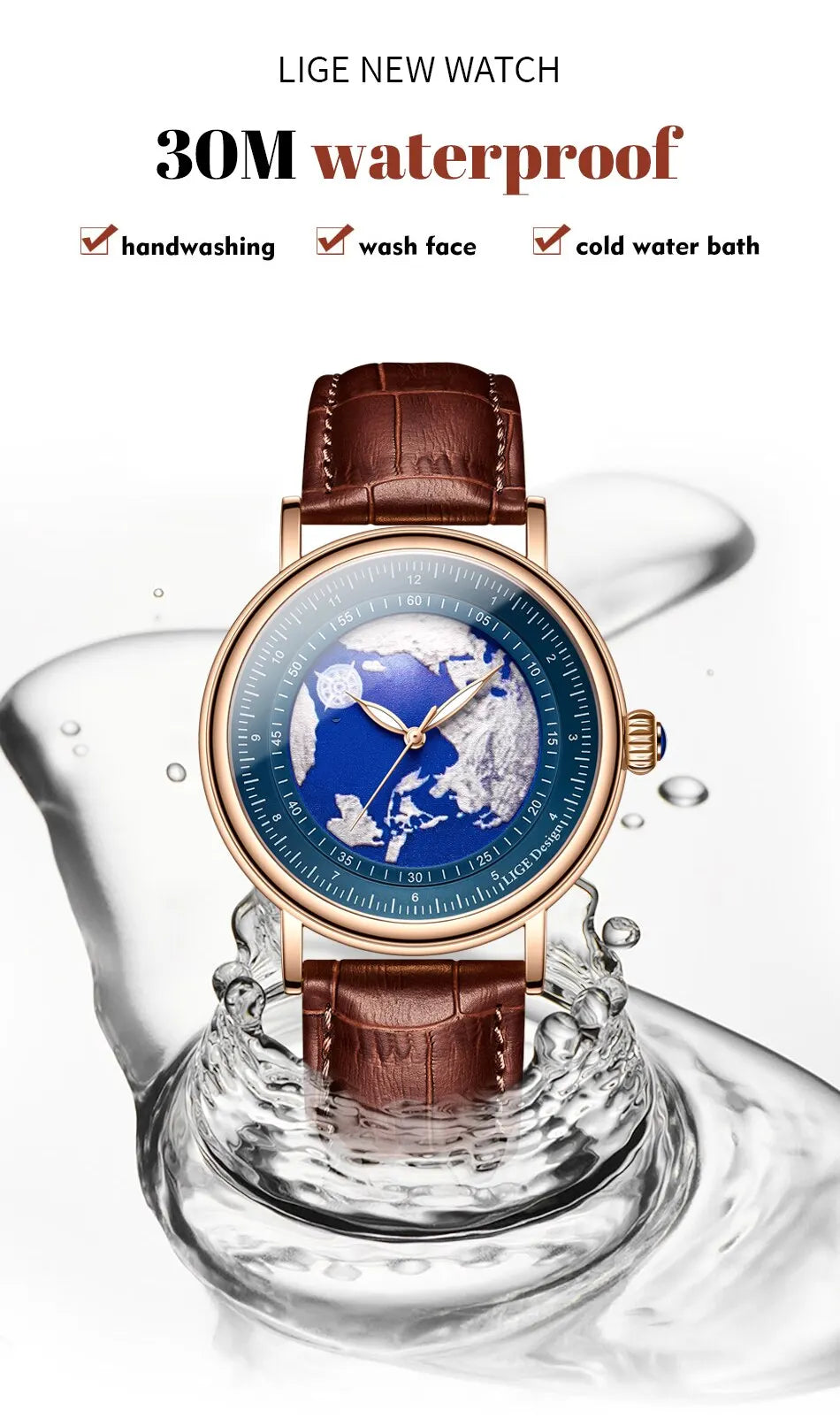 LIGE Mens Watches Fashion Blue Planet Creative Earth Quartz Wristwatch Leather Waterproof Watch For Men Clock Relogio Masculino