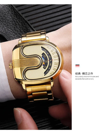 Gold Top Brand Luxury Men Watches Unique Design Stainless Steel Band Golden Dropship relogio masculino High Quality Male