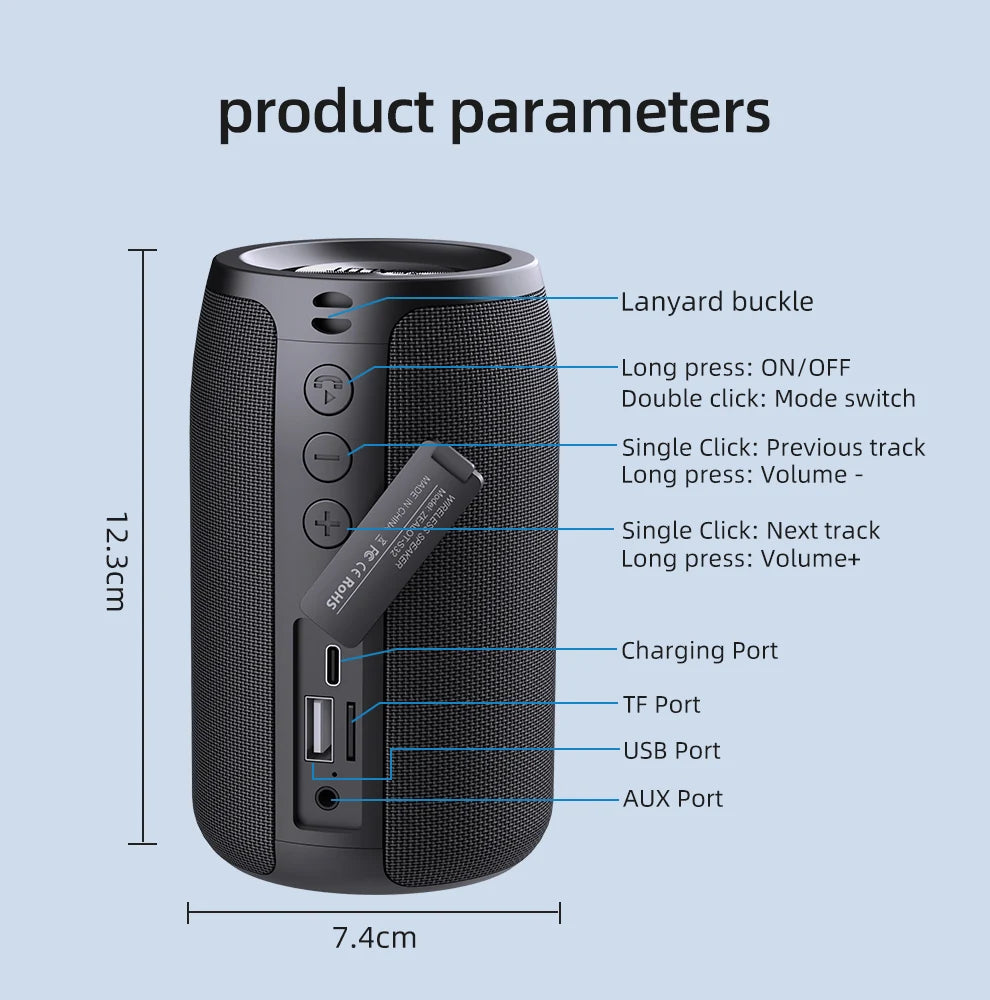 ZEALOT-S32 Portable Bluetooth Speaker Subwoofer - Waterproof Stereo Outdoor Boom Box with TF Card & AUX Support