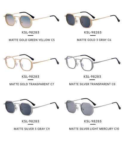 Small Frame Hexason Steampunk Sunglasses Men 2025 Luxury Brand Vintage Punk Eyewear Classic Polygon Metal Sun Glasses Male UV400