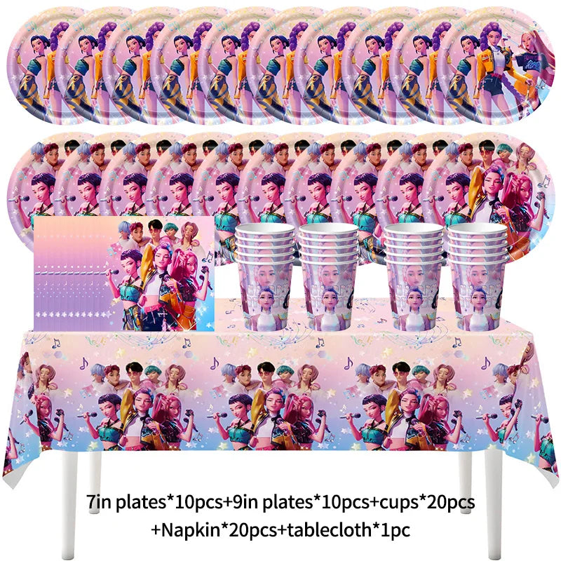 Kpop Birthday Party Decoration Tableware Set Birthday Party Supplies Balloons Cake Topper Hanging Flag Cups K-pop Party Decor
