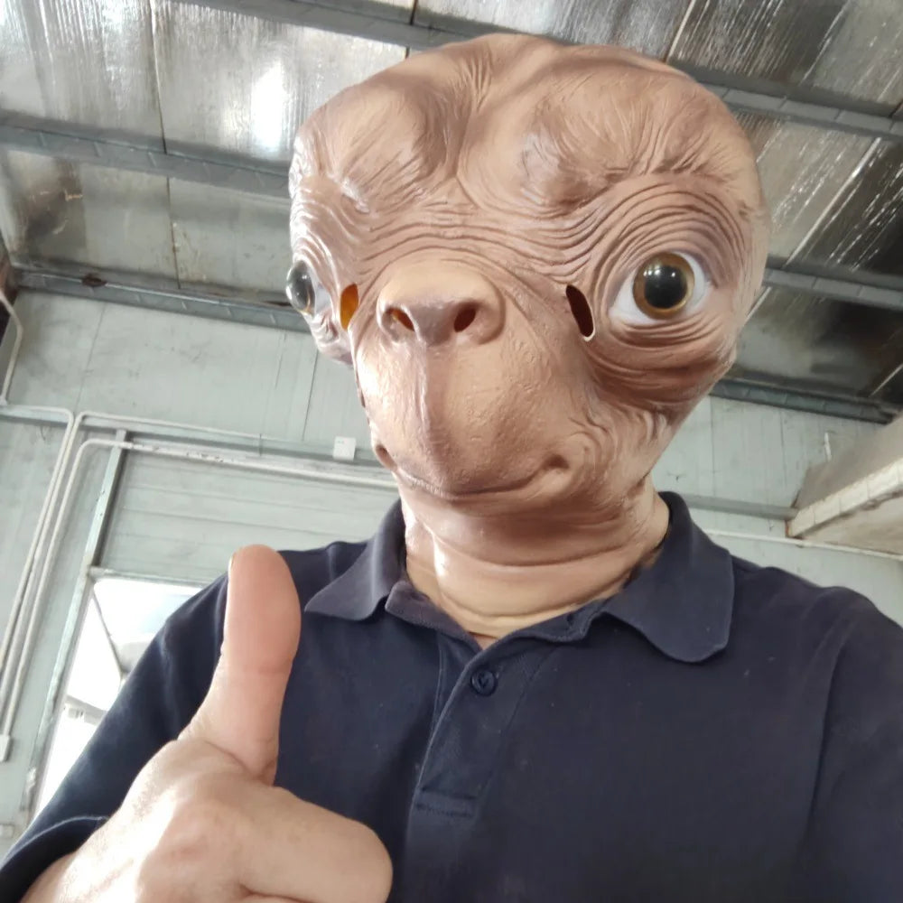 Realistic ET Alien Latex Mask Halloween Carnival Party Movie E.T. the Extra-Terrestrial Cosplay Creepy E.T. Alien Full Head Mask
