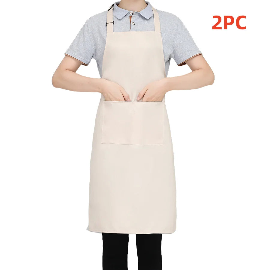 2-piece set; Simple solid color apron with 2 pockets; Adjustable chef's apron for the kitchen suitable for men and women