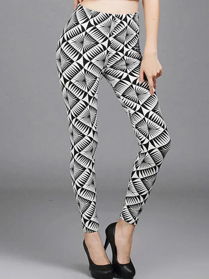 CUHAKCI Fashion Plaid Printing Leggings Women Sexy Fitness Leggins Grid Floral Stripe Trousers High Waist Pencil Pants