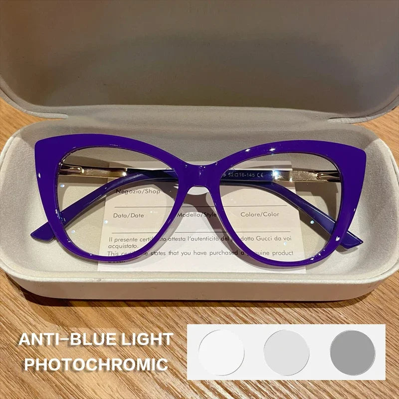 EYORA Fashionable Full Rim Cat Eye Reading Glasses Women Anti Blue Ray or Photochromic Progressive Prescription Optical Eyewear