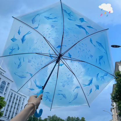 2024 New Auatic Long Handle Thiened Windproof Transparent Umbrella Dry Sea Moon Jellyfi Design Fre And Clean Sle