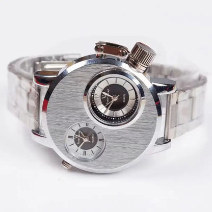 Luxury Men's Watches Punk Style Quartz Watch Dual Dial Business Men Wristwatch Stainless Steel Strap Waterproof Military Watch